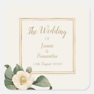 Adesivo Quadrado Selo Wedding floral branco simples do envelope