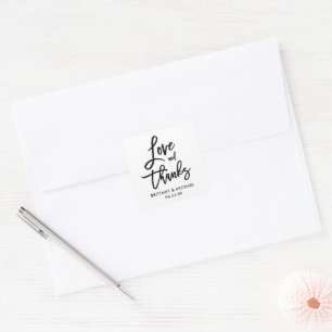 Adesivo Quadrado Selos de Envelope de Amor e Obrigados com Script d