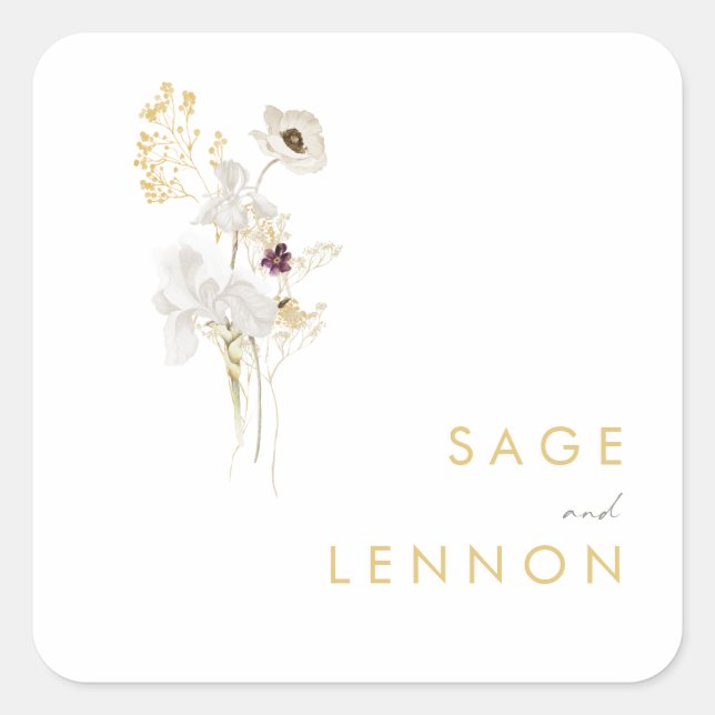 Adesivo Quadrado Selos De Envelope De Buquê De Flor Selvagem (Frente)