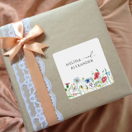 Adesivo Quadrado Selos de Envelope de Casamento de Jardim Boho Flor