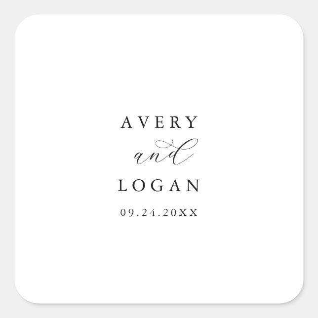 Adesivo Quadrado Selos De Envelope De Casamento De Script Elegante (Frente)