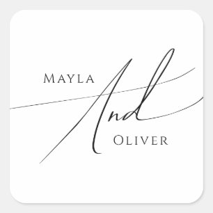 Adesivo Quadrado Selos De Envelope De Casamento De Script Minimalis