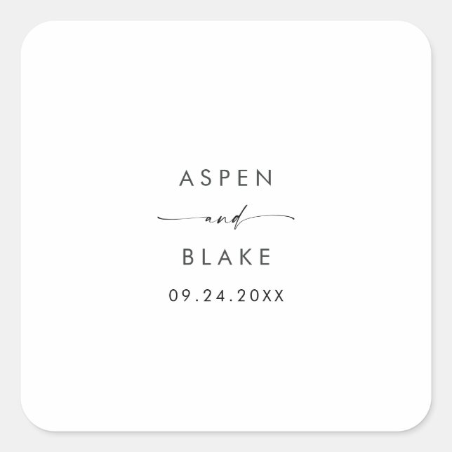 Adesivo Quadrado Selos de Envelope de Casamento de Script Moderno (Frente)