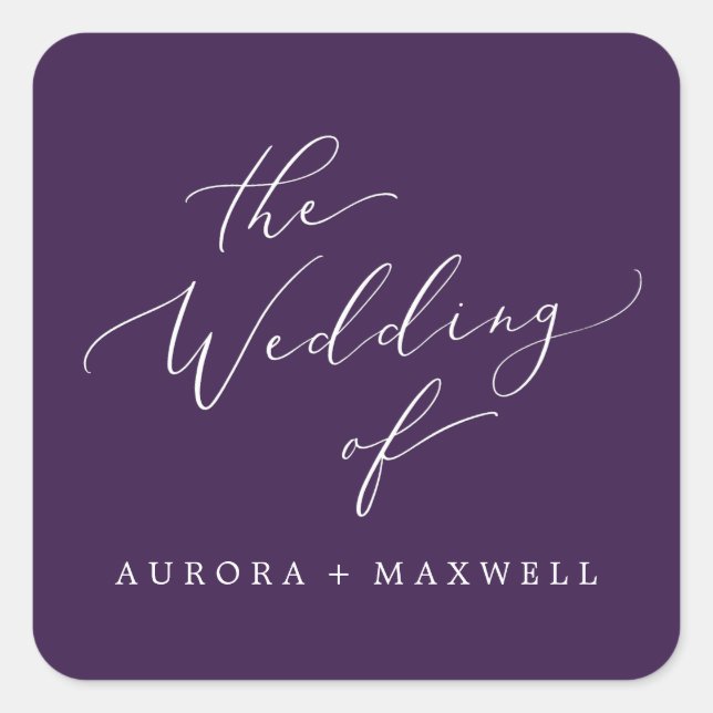 Adesivo Quadrado Selos De Envelope De Casamento Roxo Delicado (Frente)