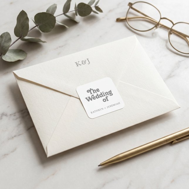 Adesivo Quadrado Selos de Envelope de Casamento Simples Formal (Criador carregado)