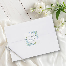 Adesivo Quadrado Selos de Envelope de Convite de Casamento Azul Jul