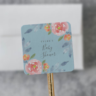 Adesivo Quadrado Selos de Envelope de Flor de Primeiro Floresciment