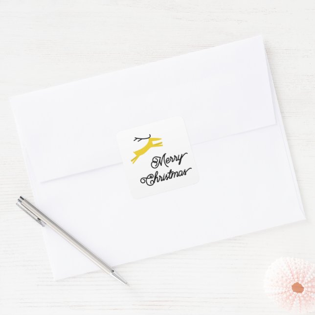 Adesivo Quadrado selos de envelope de NATAL ALEGRE E DE VEADO (Envelope)