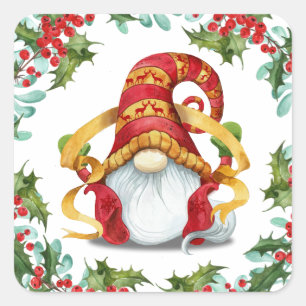 Adesivo Quadrado Selos de Envelope de Natal Retro Elf Gnome
