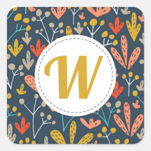 Adesivo Quadrado Selos De Envelope Floral Dourado Retro