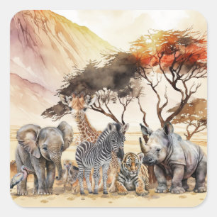 Adesivo Quadrado Selos De Envelope Para Animais Safari