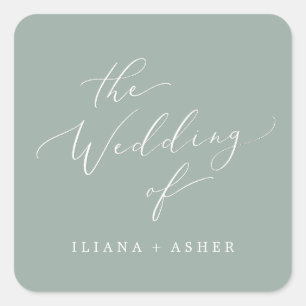 Adesivo Quadrado Selos De Envelope Verde De Casamento Delicado