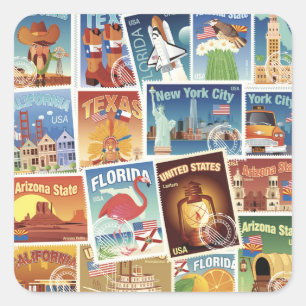 Adesivo Quadrado Selos postais dos Estados Unidos