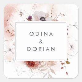 Adesivo Quadrado Selos Simples De Envelope De Casamento Floral