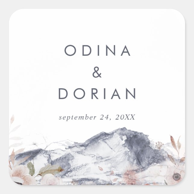 Adesivo Quadrado Selos Simples De Envelope De Montanha Floral (Frente)