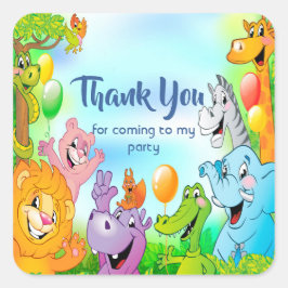 Adesivo Quadrado Selva Safari com animais sorridentes Obrigado
