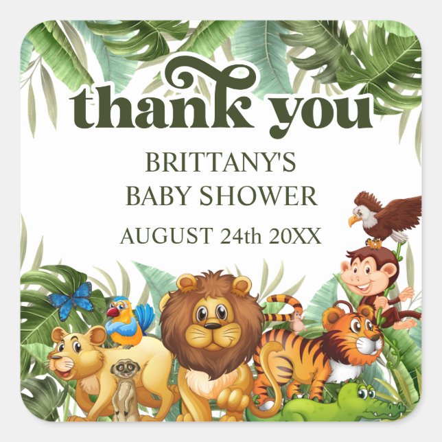 Adesivo Quadrado Selva Tropical Selva Safari Animal Obrigado (Frente)