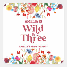 Adesivo Quadrado Selvagem e Três aniversário de 3 anos