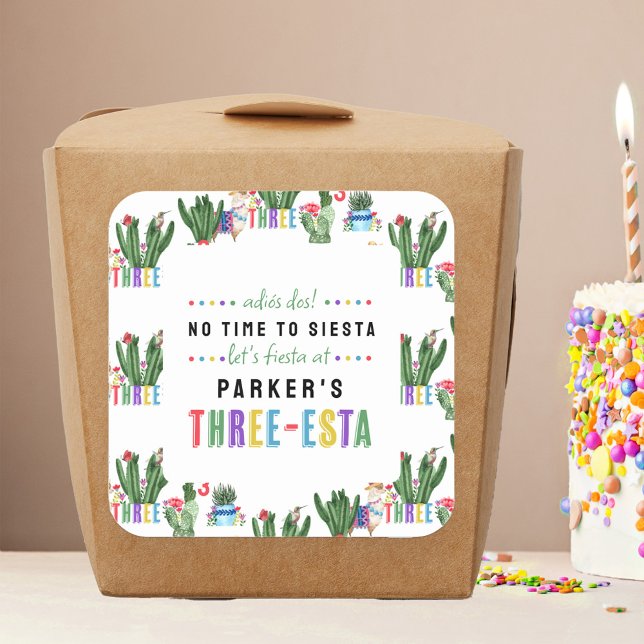 Adesivo Quadrado Sem tempo para Fiesta Three-Esta Fiesta aniversári (Decorate food boxes, favors, stationery and even the kids with fun three-esta fiesta stickers)