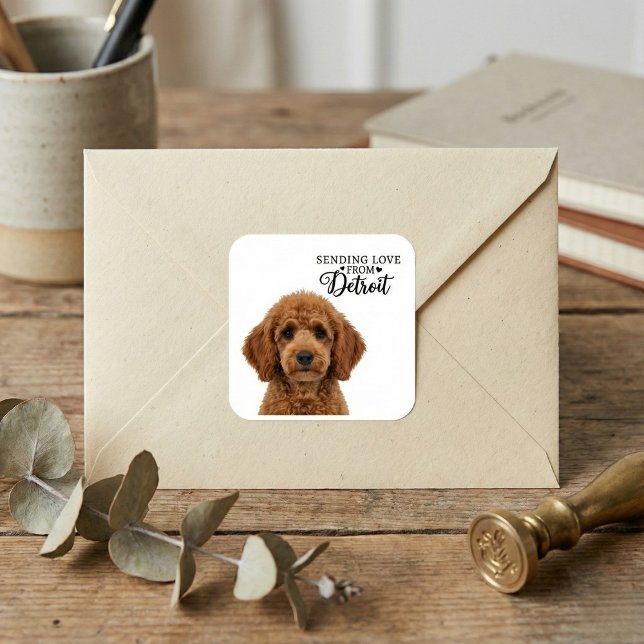 Adesivo Quadrado Sending Love From Detroit  (Stick Your Dog Everywhere.)