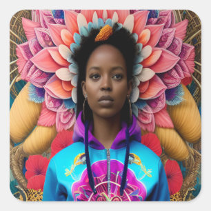 Adesivo Quadrado Senhora africana com fato de treino floral
