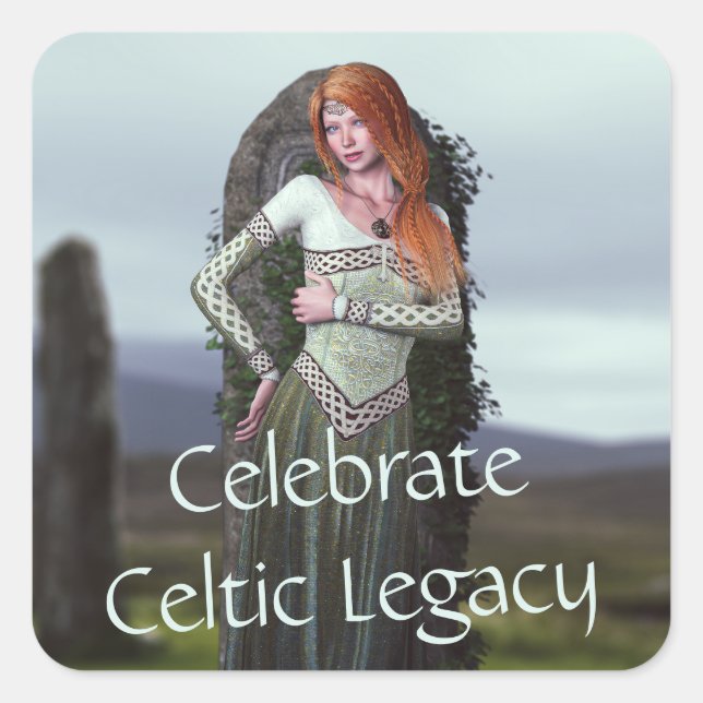 Adesivo Quadrado Senhora Céltica em Frente às Pedras Antigas (Frente)