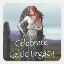 Adesivo Quadrado Senhora Céltica em Frente às Pedras Antigas