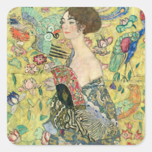Adesivo Quadrado Senhora com fã,Gustav Klimt,1907,art nouveau,vint