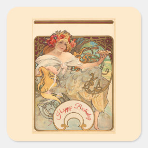 Adesivo Quadrado Senhora com Poppies no Cabelo