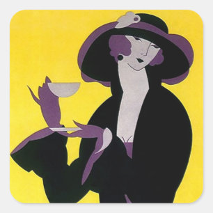 Adesivo Quadrado Senhora do Sharp do art deco do lanche do vintage