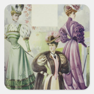 Adesivo Quadrado Senhora do Victorian - vestido de Forma-Brown do