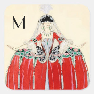 ADESIVO QUADRADO SENHORA EM VERMELHO, FASHION COSTUME DESIGN MONOGR