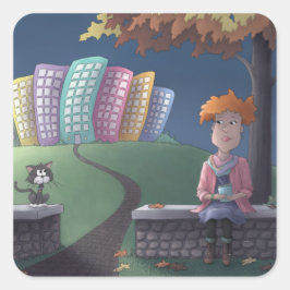 Adesivo Quadrado Senhora Gato no Praça do Parque