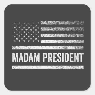 Adesivo Quadrado Senhora Presidente Harris Walz American Flag Elect