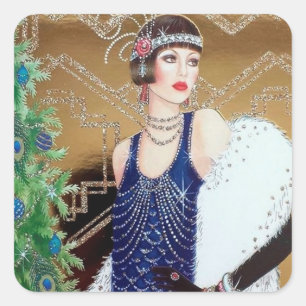 Adesivo Quadrado Senhora retro do feriado do natal vintage do art