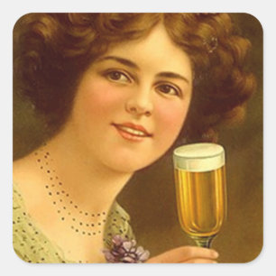 Adesivo Quadrado Senhora sorvendo propaganda do Stemware do vintage