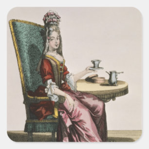 Adesivo Quadrado Senhora Taking Café, placa de forma, c.1695