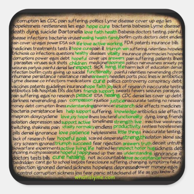 Adesivo Quadrado Sensação de consciência da doença de Lyme (Frente)
