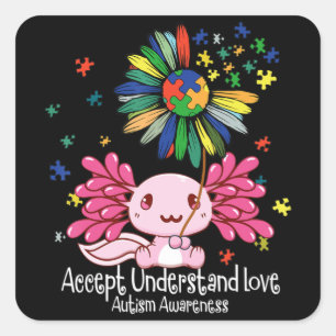 Adesivo Quadrado Sensibilização para o autismo, amantes axolotl T-S