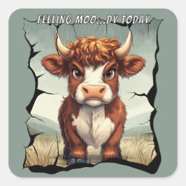 Adesivo Quadrado Sentindo-se mal hoje, Vaca do Highland