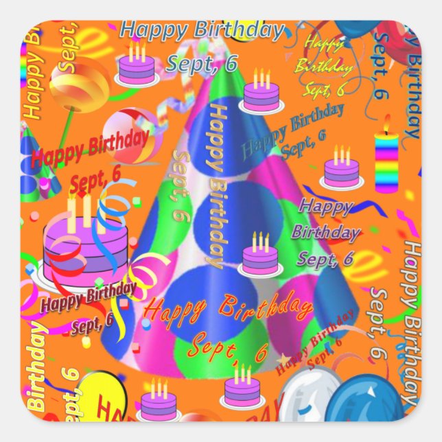 Adesivo Quadrado Sept, 6 Aniversários de criança (Frente)