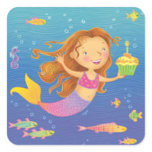 Sereia Birthday Square Stickers