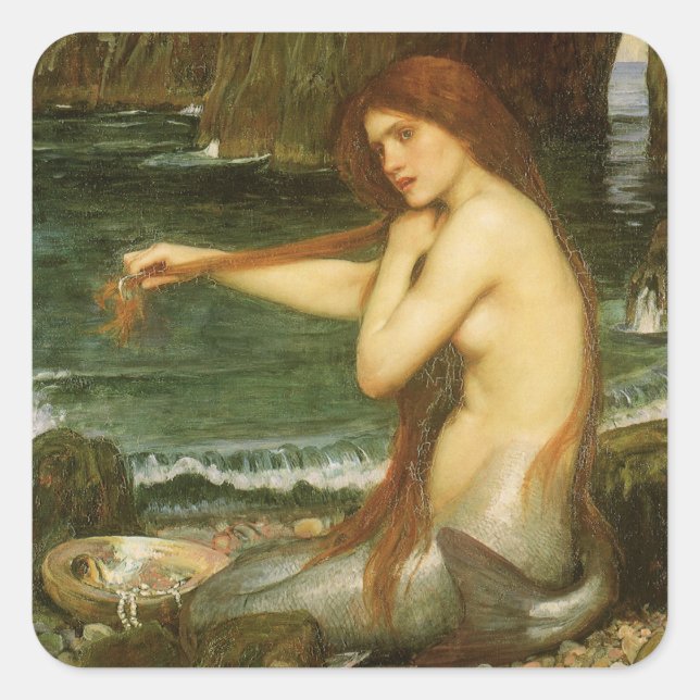 Adesivo Quadrado Sereia por John William Waterhouse (Frente)