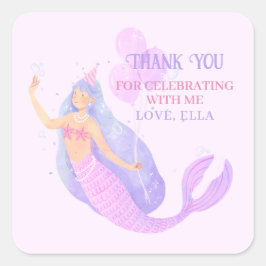Adesivo Quadrado Sereia sob a Festa de aniversário do mar Obrigado