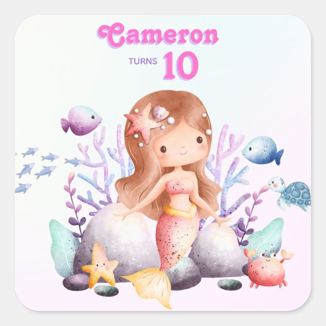 Adesivo Quadrado Sereia Whimsical Debaixo do Mar Sereia (Frente)