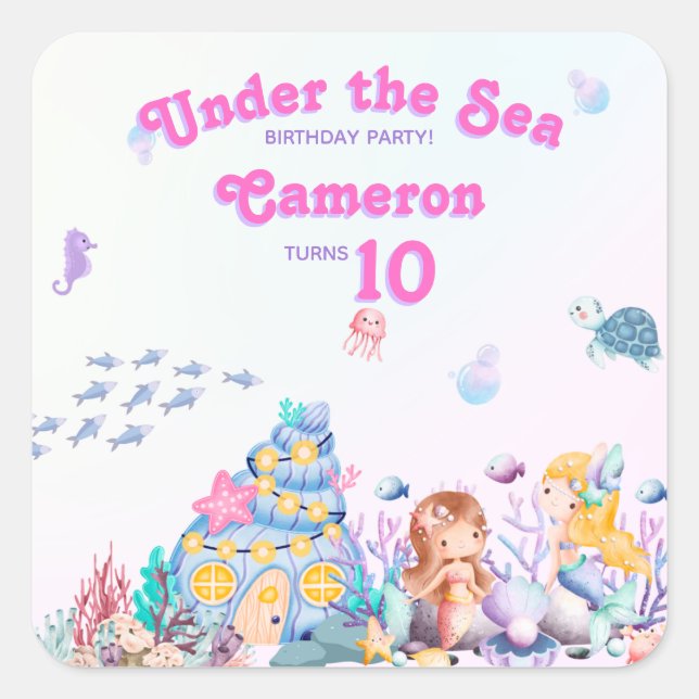 Adesivo Quadrado Sereia Whimsical Elegant Sweet Sob O Mar Sereia (Frente)