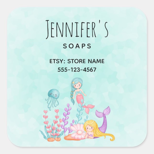 Adesivo Quadrado Sereias e medusas sob o setor do mar (Frente)