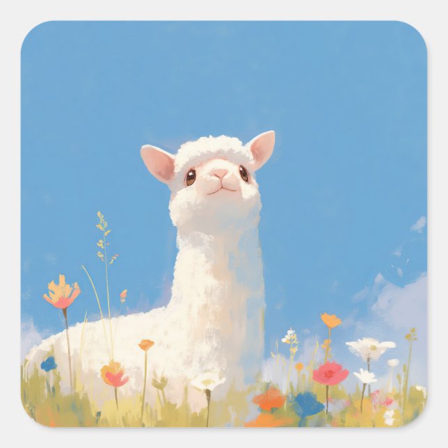 Adesivo Quadrado Serendipidade da Primavera das Alpacas (Frente)