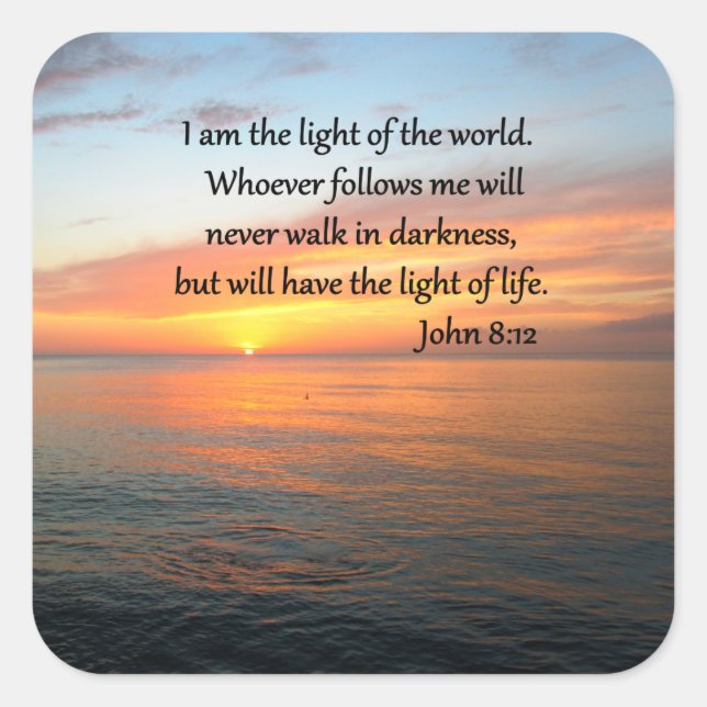 ADESIVO QUADRADO SERENE JOHN 8:12 SOL SOBRE O OCEANO (Frente)