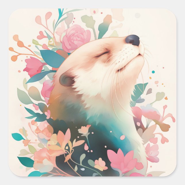 Adesivo Quadrado Serene Watercolor Otter Portrait (Frente)